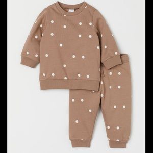 H&M Baby 9 Months Organic Cotton Sweatshirt Set Brown/Black Polka Dot